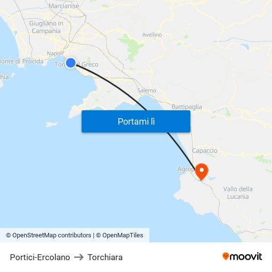 Portici-Ercolano to Torchiara map