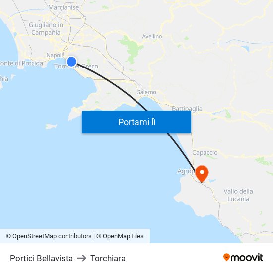 Portici Bellavista to Torchiara map