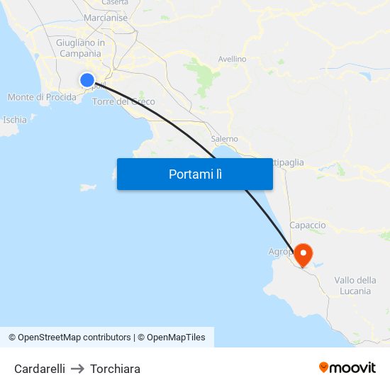 Cardarelli to Torchiara map