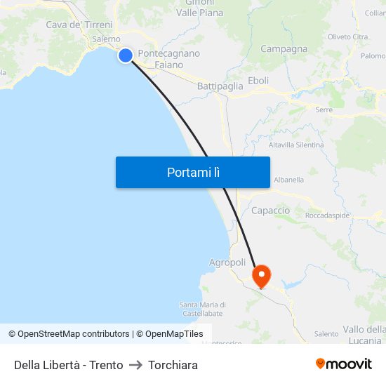 Della Libertà - Trento to Torchiara map