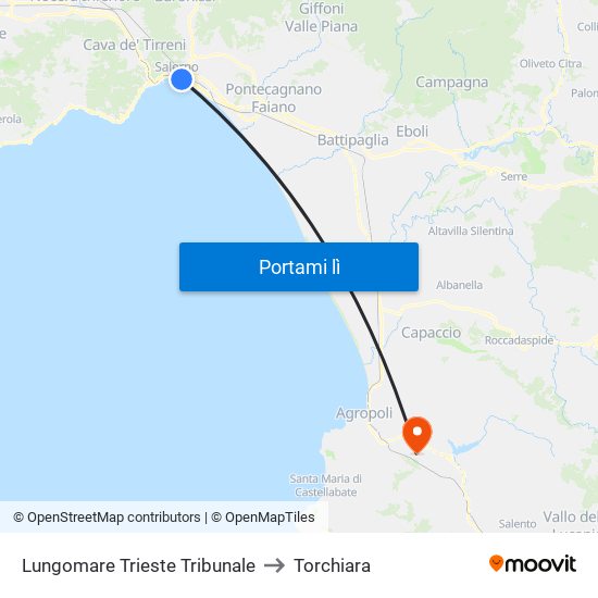 Lungomare Trieste Tribunale to Torchiara map