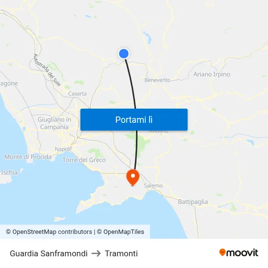 Guardia Sanframondi to Tramonti map