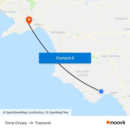 Torre Orsaia to Tramonti map