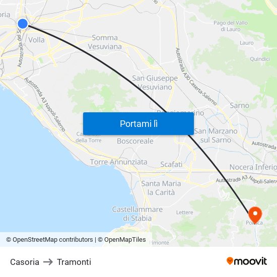 Casoria to Tramonti map