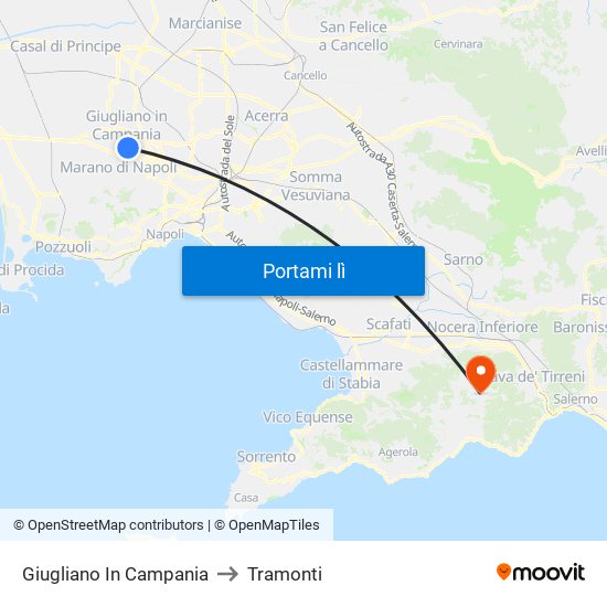 Giugliano In Campania to Tramonti map