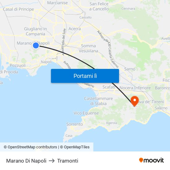 Marano Di Napoli to Tramonti map