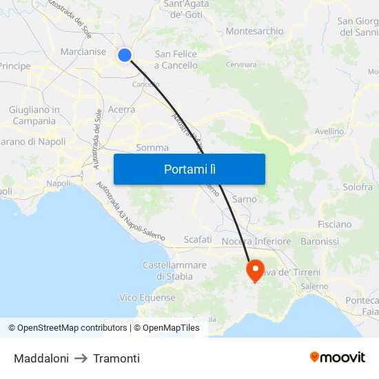 Maddaloni to Tramonti map