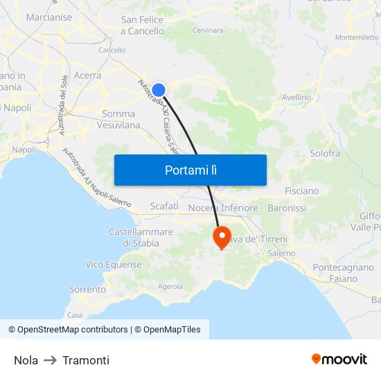 Nola to Tramonti map