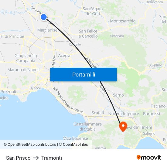 San Prisco to Tramonti map