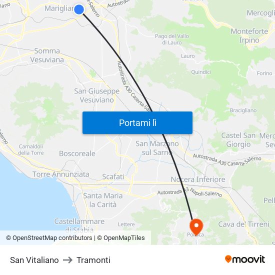 San Vitaliano to Tramonti map