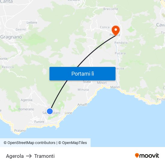 Agerola to Tramonti map