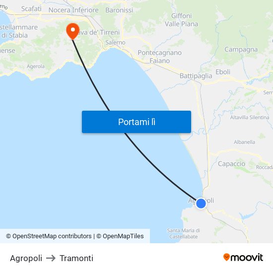 Agropoli to Tramonti map