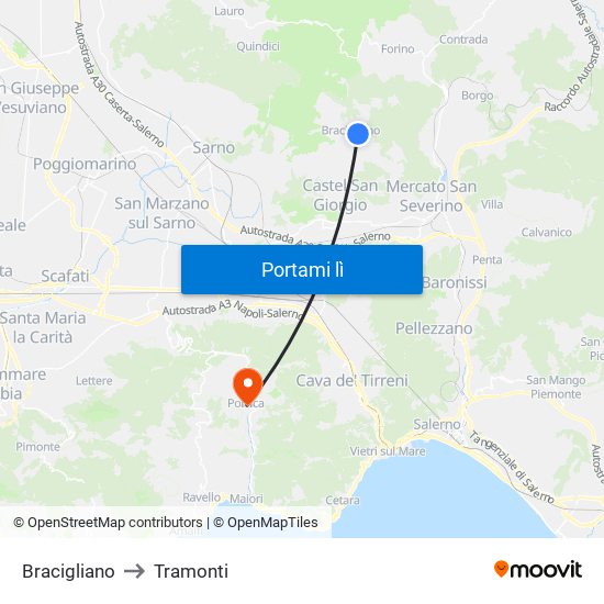 Bracigliano to Tramonti map