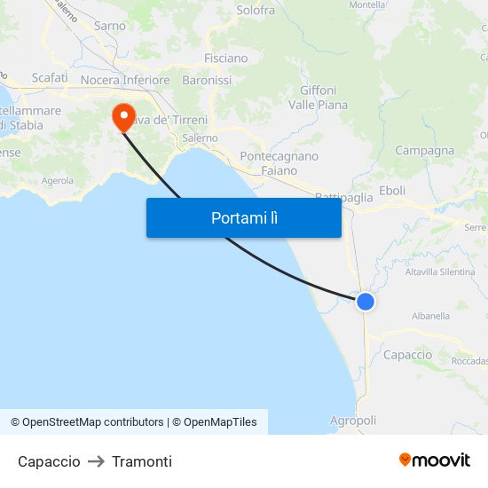 Capaccio to Tramonti map