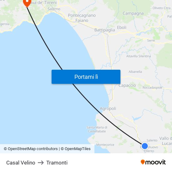 Casal Velino to Tramonti map