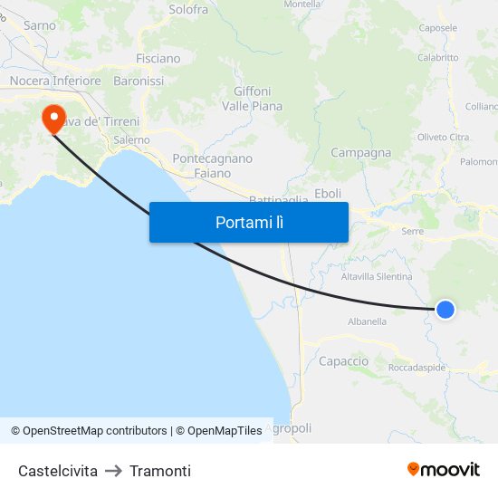 Castelcivita to Tramonti map