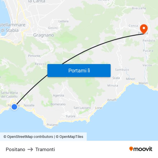 Positano to Tramonti map