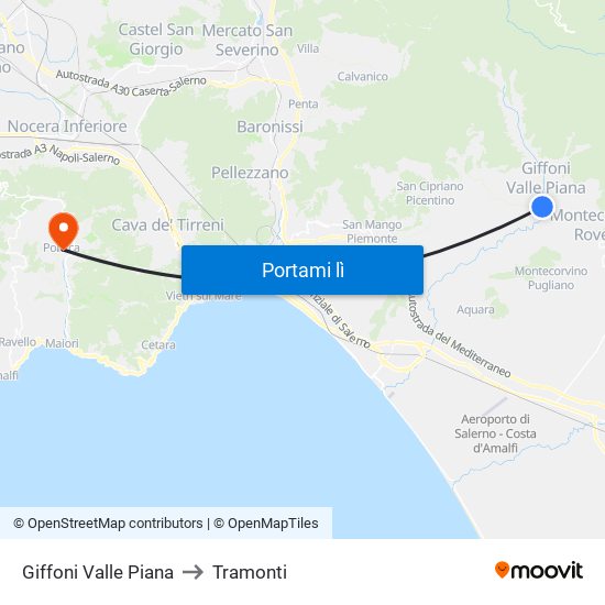 Giffoni Valle Piana to Tramonti map