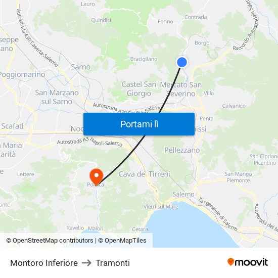 Montoro Inferiore to Tramonti map