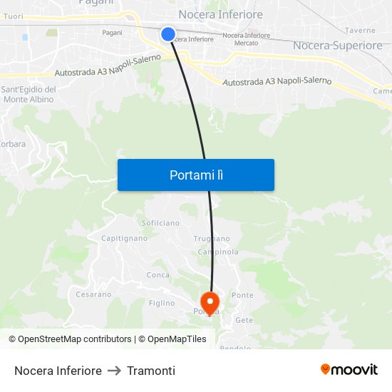 Nocera Inferiore to Tramonti map