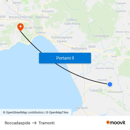 Roccadaspide to Tramonti map