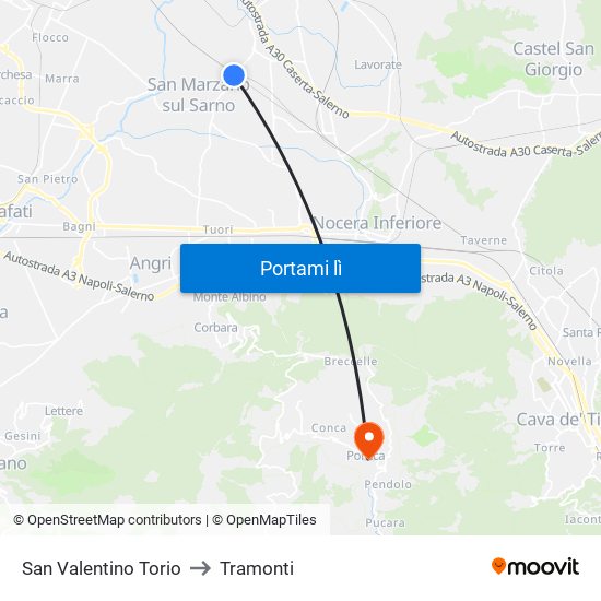 San Valentino Torio to Tramonti map