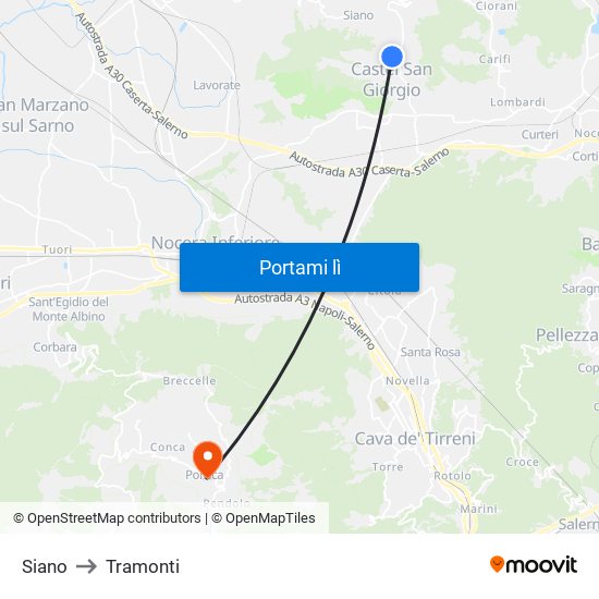 Siano to Tramonti map