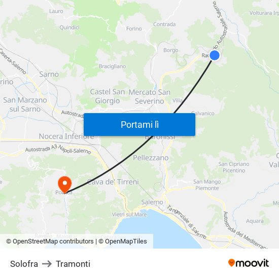 Solofra to Tramonti map