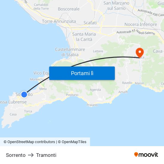 Sorrento to Tramonti map