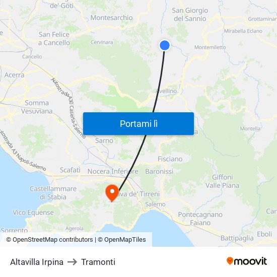 Altavilla Irpina to Tramonti map