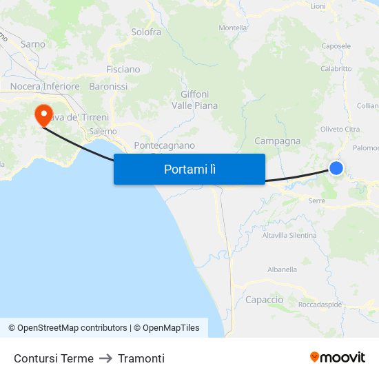 Contursi Terme to Tramonti map