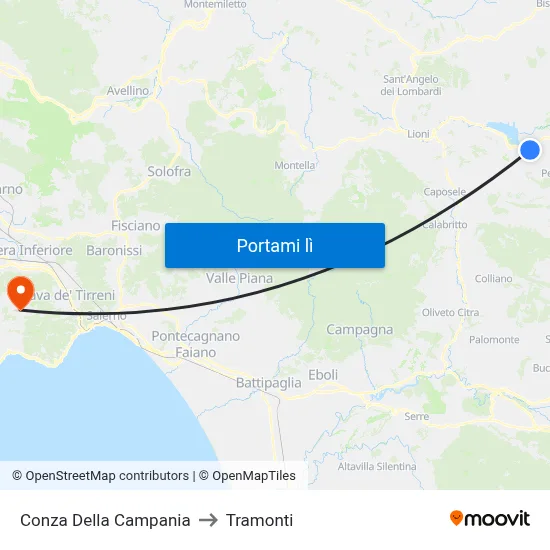 Conza Della Campania to Tramonti map