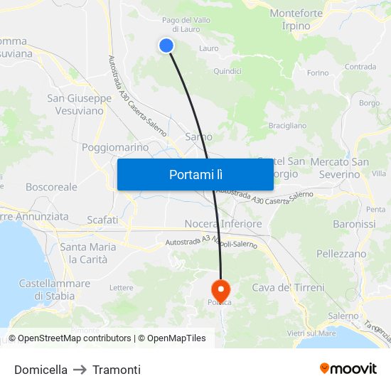 Domicella to Tramonti map
