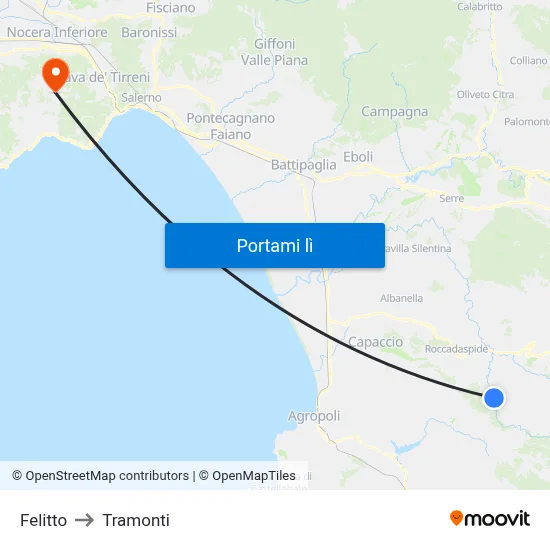Felitto to Tramonti map