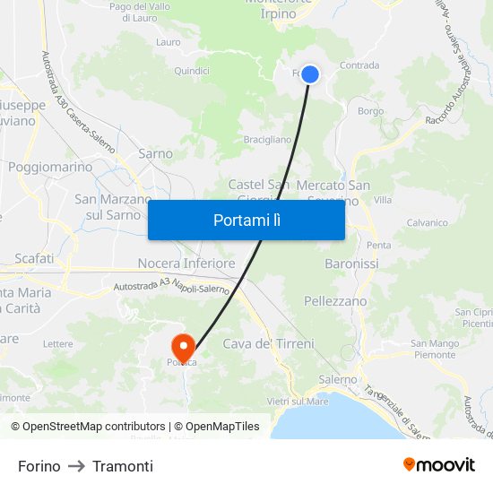 Forino to Tramonti map