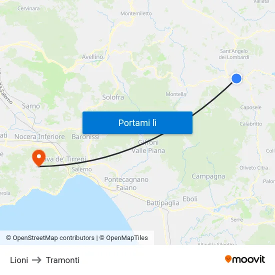 Lioni to Tramonti map