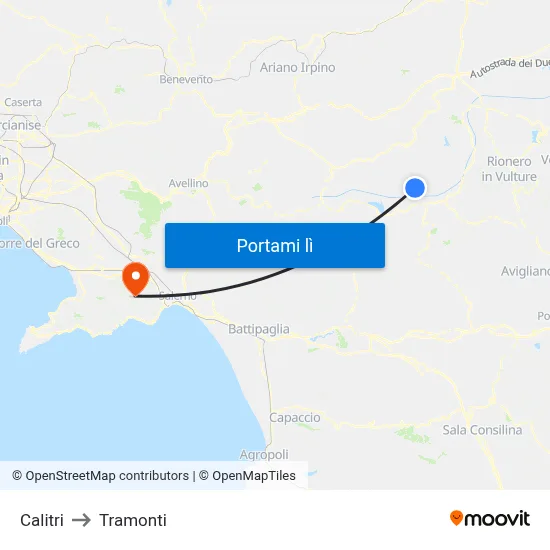 Calitri to Tramonti map