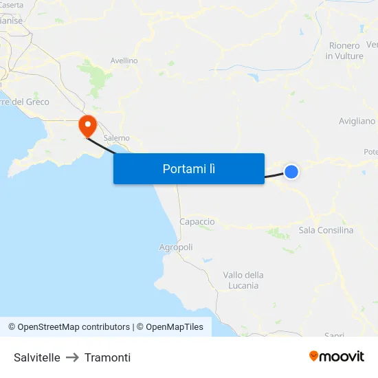 Salvitelle to Tramonti map