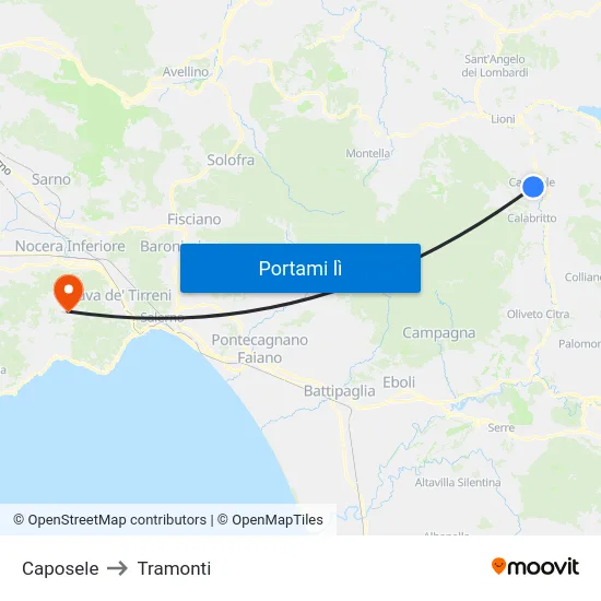 Caposele to Tramonti map