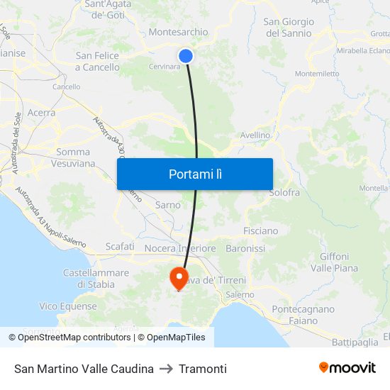 San Martino Valle Caudina to Tramonti map