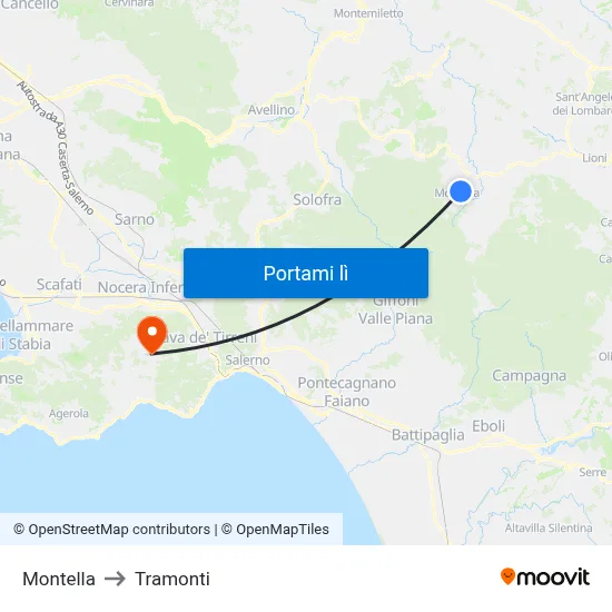 Montella to Tramonti map