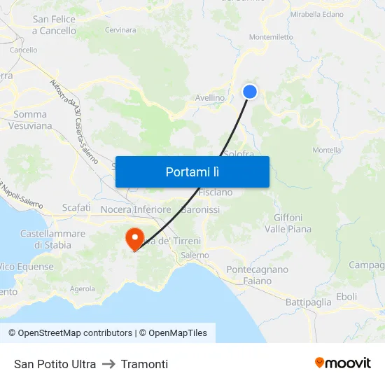 San Potito Ultra to Tramonti map
