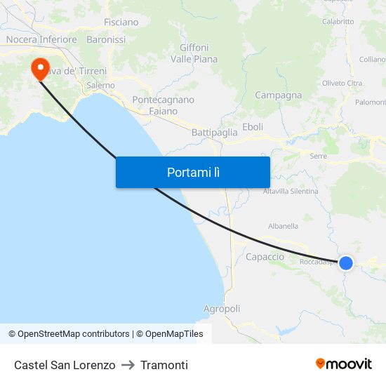 Castel San Lorenzo to Tramonti map