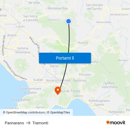 Pannarano to Tramonti map