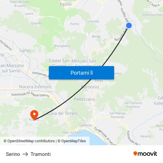 Serino to Tramonti map