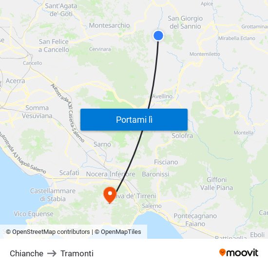 Chianche to Tramonti map