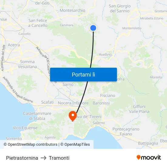 Pietrastornina to Tramonti map