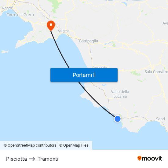 Pisciotta to Tramonti map