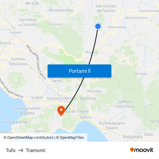 Tufo to Tramonti map
