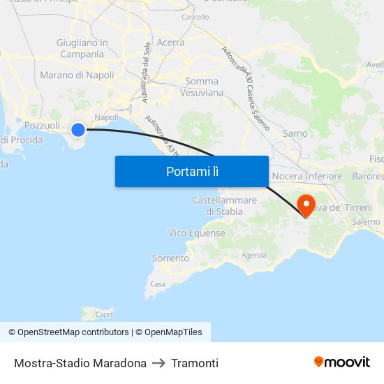 Mostra-Stadio Maradona to Tramonti map